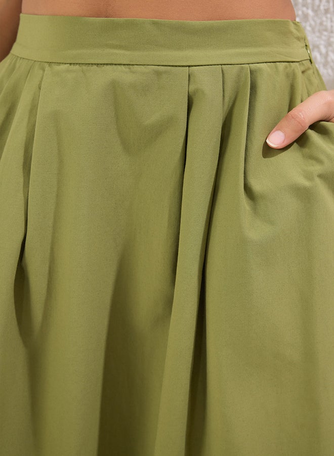 trendyol Khaki Pleat Detail Maxi Length Woven Skirt  - Image 3