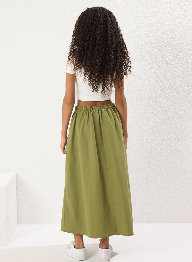 trendyol Khaki Pleat Detail Maxi Length Woven Skirt  - Image 4