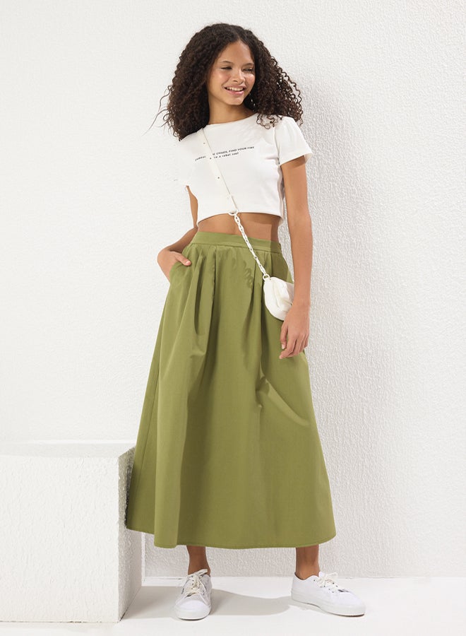 trendyol Khaki Pleat Detail Maxi Length Woven Skirt  - Image 1