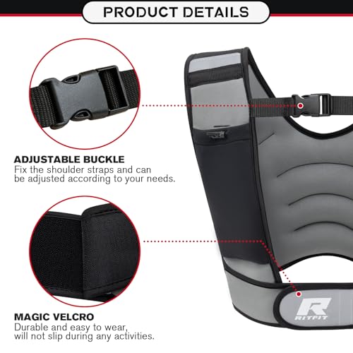 RitFit Weighted Vest, 4lb/8lb/10lb/12lb/15lb/20lb Weight Vest with Reflective Stripes, Weight Vest Adjustable for Women and Men Workout, Strength Training, Running, Fitness, Jogging, Walking - Image 3