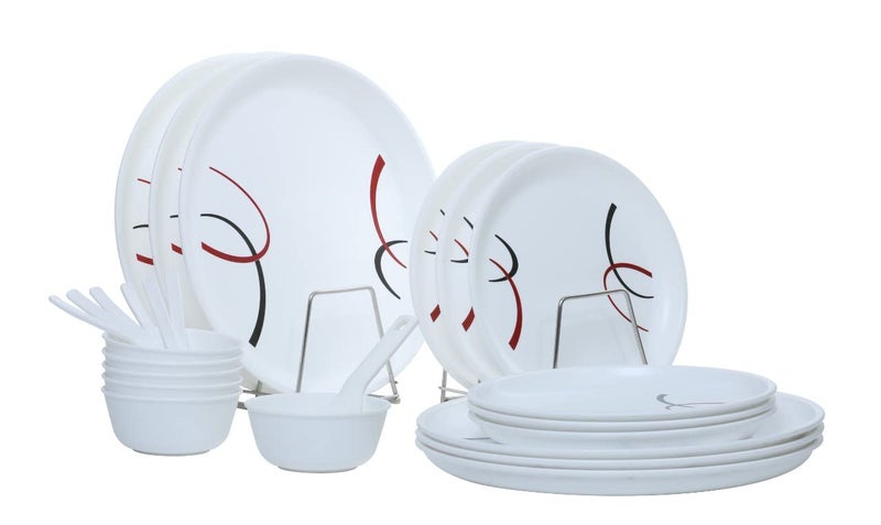 Varmora Dinner Set 25pcs | Stylish & Durable Dinnerware Set | Microwave & Dishwasher Safe | Elegant Tableware for Home & Parties- Assorted (Striped) - Image 1