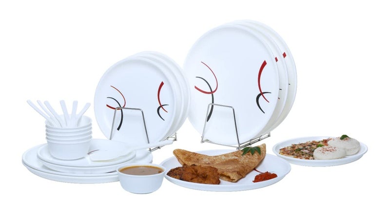 Varmora Dinner Set 25pcs | Stylish & Durable Dinnerware Set | Microwave & Dishwasher Safe | Elegant Tableware for Home & Parties- Assorted (Striped) - Image 2