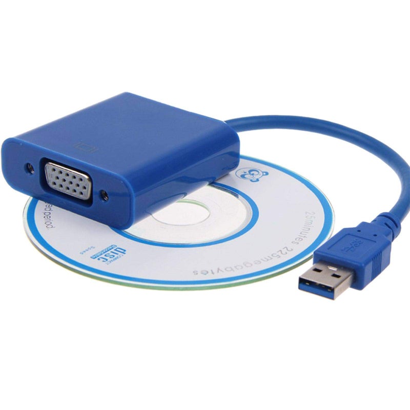 1080P USB 3.0/2.0 Male to VGA Female Multi Monitor External Video Card Adapter for Windows 7/8/10 Multiple Monitors (Blue) - Image 1