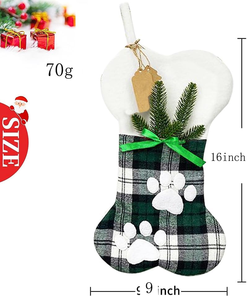 SherryDC Cat Bone Christmas Stockings, Plush & Plaid Hanging Socks for Holiday and Christmas Decorations - Image 4
