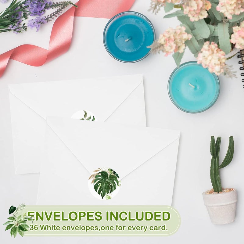 AnyDesign 36 Pack Summer Thank You Cards Bulk Tropical Palm Leaves Thank You Note Cards with Stickers Envelopes Gold Foil Thank You Greeting Cards for Baby Shower Wedding Birthday Party Graduation - Image 5