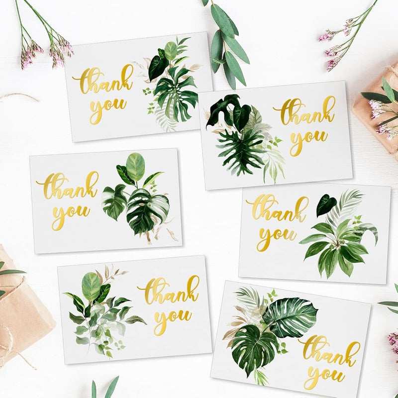 AnyDesign 36 Pack Summer Thank You Cards Bulk Tropical Palm Leaves Thank You Note Cards with Stickers Envelopes Gold Foil Thank You Greeting Cards for Baby Shower Wedding Birthday Party Graduation - Image 4
