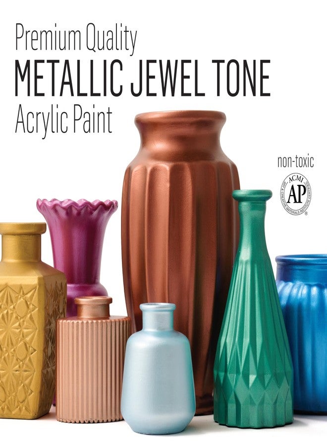 FolkArt Jewel Tone Acrylic Craft Paint Kit, 15 Piece Set Including 12 Metallic Colors and 3 Premium Paintbrushes, PROMOFAMET15 - Image 4