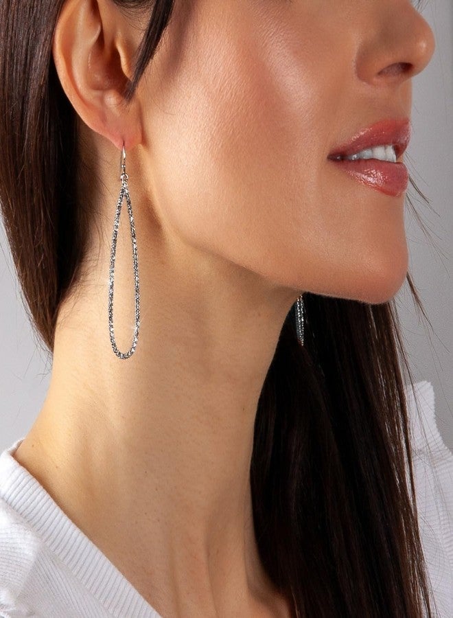 هامبل شيك نيويورك أقراط طويلة فضية اللون أنيقة للنساء - أقراط فضية اللون مرصعة بأحجار الراين للنساء، أقراط متدلية لامعة على شكل دمعة مرصعة بأحجار الزركونيا المكعبة الصناعية، مجوهرات على شكل دمعة مرصعة بأحجار كريستال كبيرة متدلية مناسبة للمناسبات الرسمية - Image 5