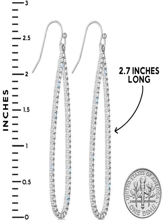 هامبل شيك نيويورك أقراط طويلة فضية اللون أنيقة للنساء - أقراط فضية اللون مرصعة بأحجار الراين للنساء، أقراط متدلية لامعة على شكل دمعة مرصعة بأحجار الزركونيا المكعبة الصناعية، مجوهرات على شكل دمعة مرصعة بأحجار كريستال كبيرة متدلية مناسبة للمناسبات الرسمية - Image 4