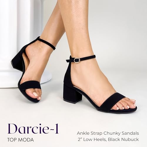 TOP Moda Darcie-1 Ankle Strap Dressy High Heel Sandal, Non-slip Sole, For Wedding, Party, Prom, Evening Wear, or Any Occasion, Sleek Style Block Heel Sandals, Black Nubuck, 10 - Image 5