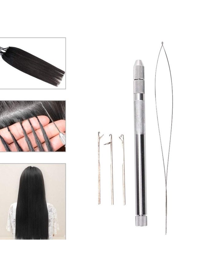 silvercnc - Pulling Loop Needle, Hair Extension Loop Aluminum Loop Hook Pulling Needle Threader Dreadlocks Tool Pulling Hook Bead Device Tool for Interlocks Micro Beads Looper Threader Hair Extension Tool Kit - Image 1