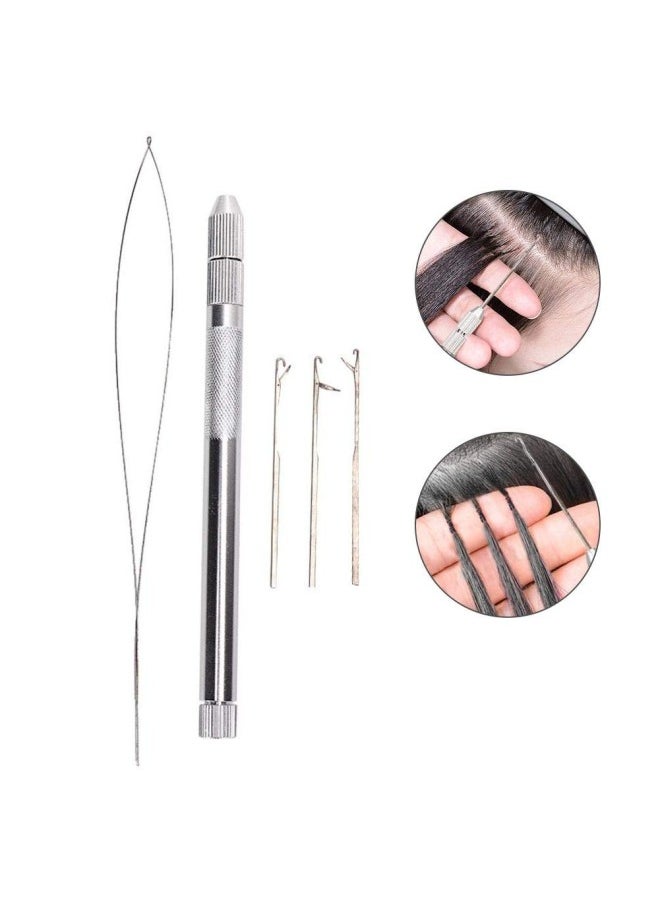 silvercnc - Pulling Loop Needle, Hair Extension Loop Aluminum Loop Hook Pulling Needle Threader Dreadlocks Tool Pulling Hook Bead Device Tool for Interlocks Micro Beads Looper Threader Hair Extension Tool Kit - Image 1