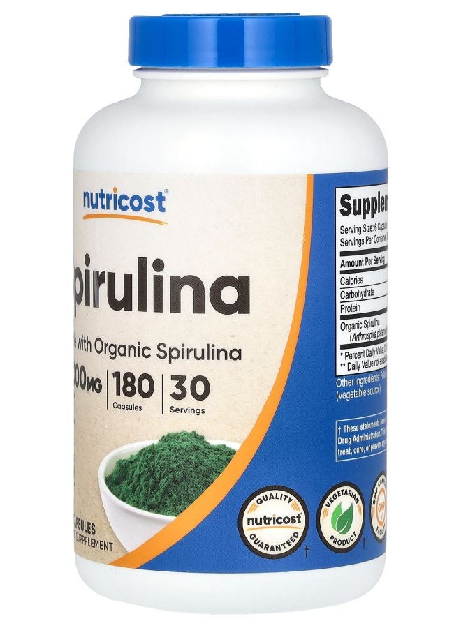 Nutricost Spirulina 180 Capsules (500 mg Per Capsule) - Image 2