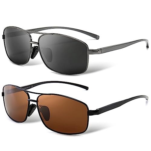SUNGAIT Ultra Lightweight Rectangular Polarized Sunglasses Men UV400 Protection (Black Frame Brown Lens+Gunmetal Frame Gray Lens) - Image 1