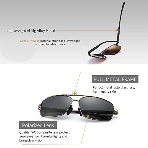 SUNGAIT Ultra Lightweight Rectangular Polarized Sunglasses Men UV400 Protection (Black Frame Brown Lens+Gunmetal Frame Gray Lens) - Image 4