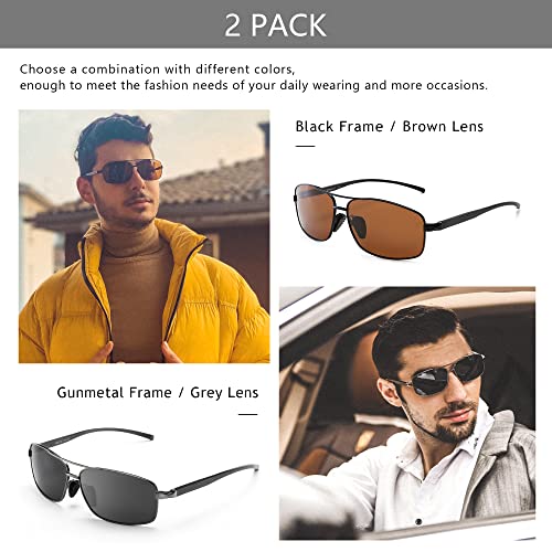 SUNGAIT Ultra Lightweight Rectangular Polarized Sunglasses Men UV400 Protection (Black Frame Brown Lens+Gunmetal Frame Gray Lens) - Image 3