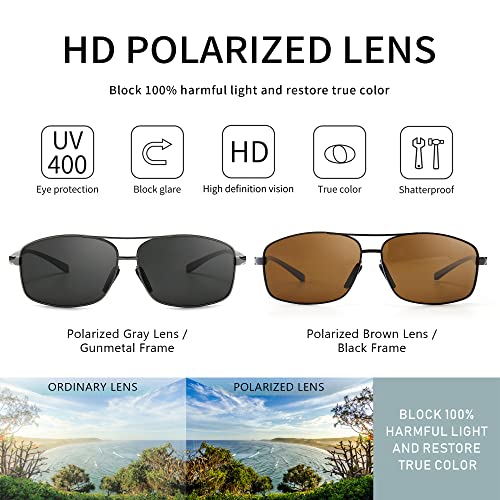 SUNGAIT Ultra Lightweight Rectangular Polarized Sunglasses Men UV400 Protection (Black Frame Brown Lens+Gunmetal Frame Gray Lens) - Image 2