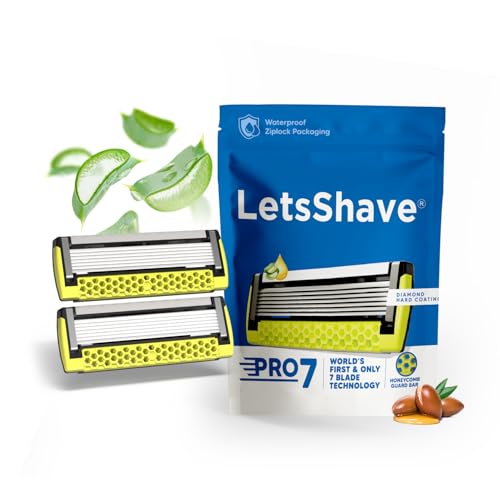 LetsShave Pro 7 Max Razor Cartridges For Men | World's First & Only 7-Blade Shaving Razor With Precision Blades & Honey Comb Guard Bar | Argan Oil, Aloe & Vitamin E - 2 Count - Image 1