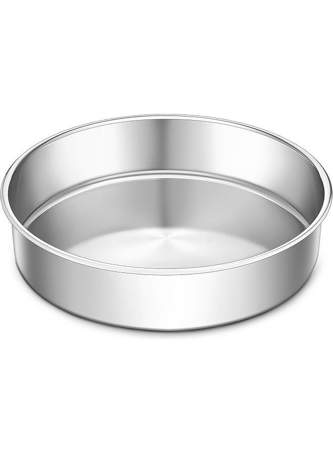 9 Inch Round Cake Pan, Stainless Steel Baking Tin, Oven Safe Metal Cake Mold for Wedding, Birthday, Layer Cakes, Brownies and Lasagna, Leak Resistant, Dishwasher Safe