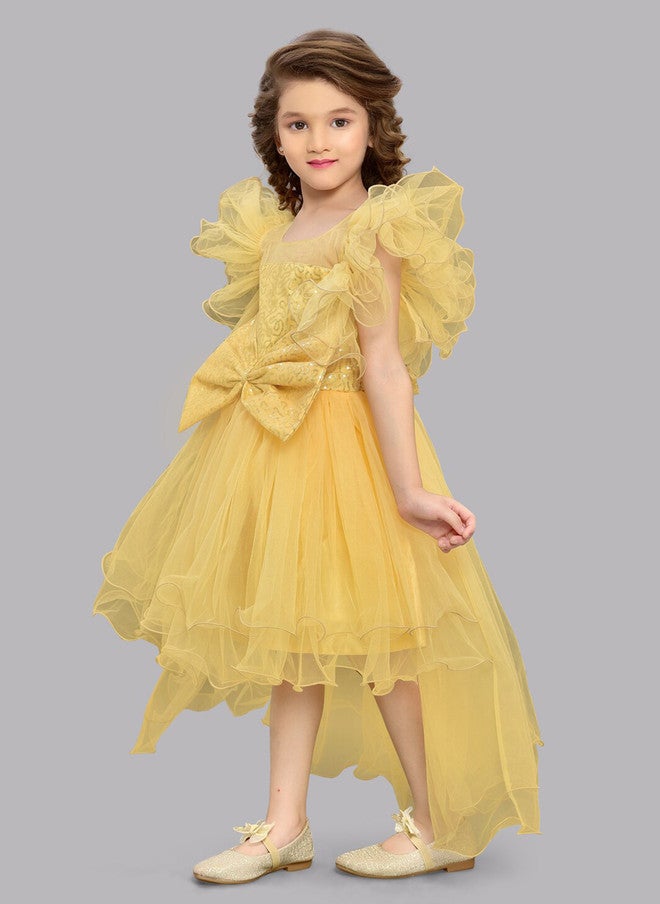 PinkChick Yellow Fit & Flare Dress for Girls - Image 4