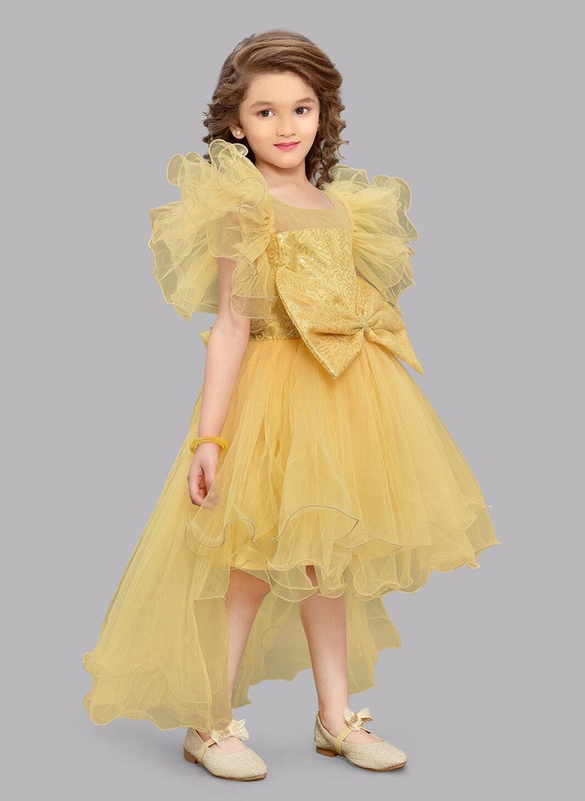 PinkChick Yellow Fit & Flare Dress for Girls - Image 3