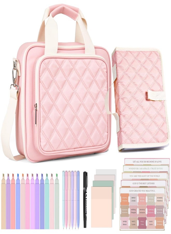 Nicpro - Extra Bible Cover, Large Book Cover for Women with Bible Study Supplies, Bible Journal Kit for Christian Women, Pink - Image 1