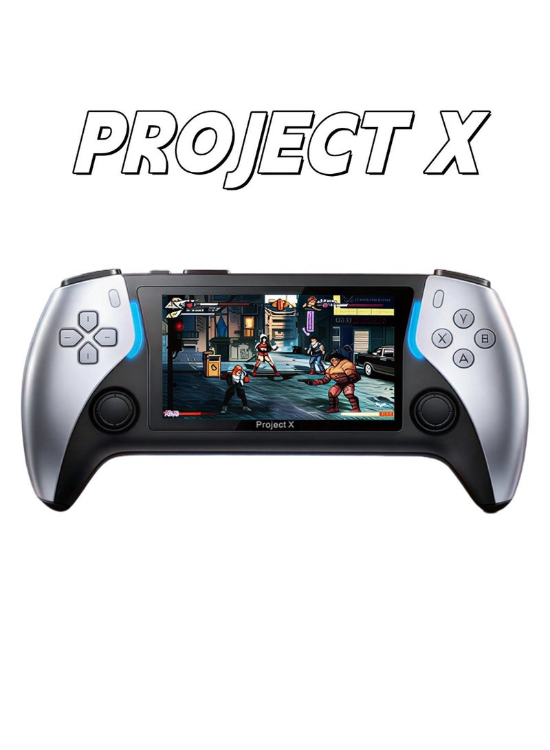 كونسول Project X للألعاب الكلاسيكية المحمولة، مزود بشاشة IPS عالية الوضوح مقاس 4.3 بوصة، ويحتوي على أكثر من 20,000 لعبة مدمجة، يدعم إخراج الصورة عبر HDMI إلى التلفزيون، ويوفر عمر بطارية يصل إلى 5 ساعات، وهو نظام ألعاب كلاسيكي محمول عملي. - Image 1