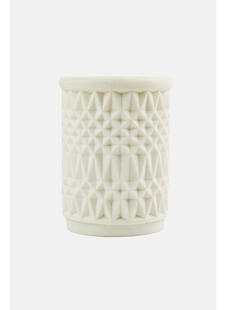 AMG - Ceramic Waffle Weave Tooth Brush Holder, White - Image 1