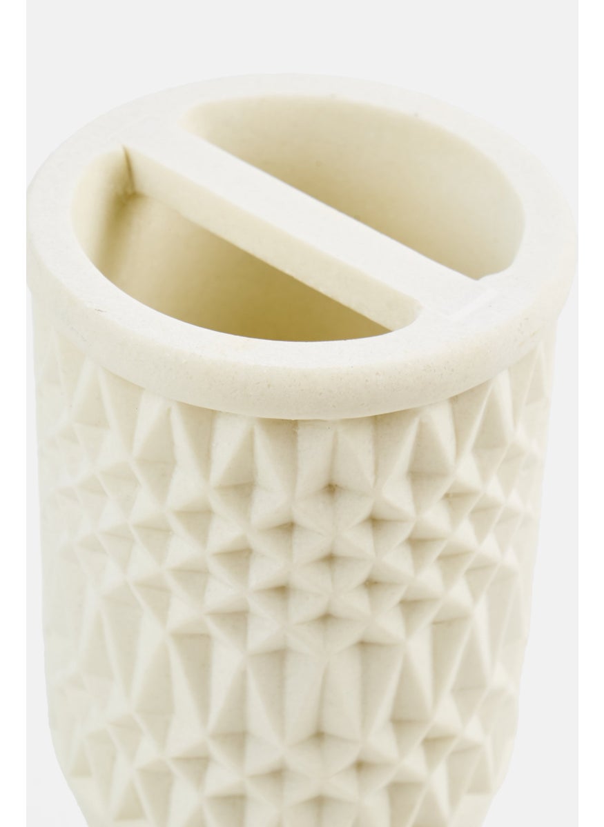 AMG - Ceramic Waffle Weave Tooth Brush Holder, White - Image 1