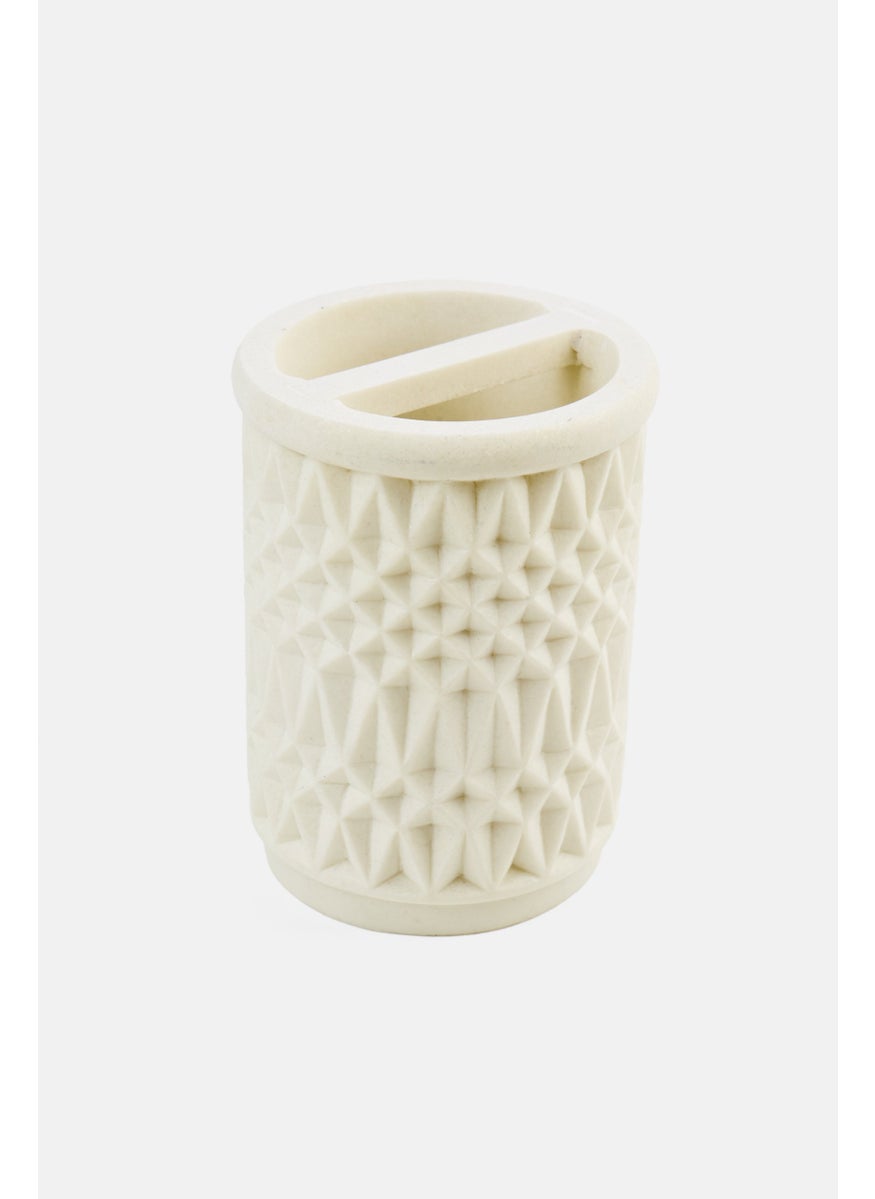 AMG - Ceramic Waffle Weave Tooth Brush Holder, White - Image 1