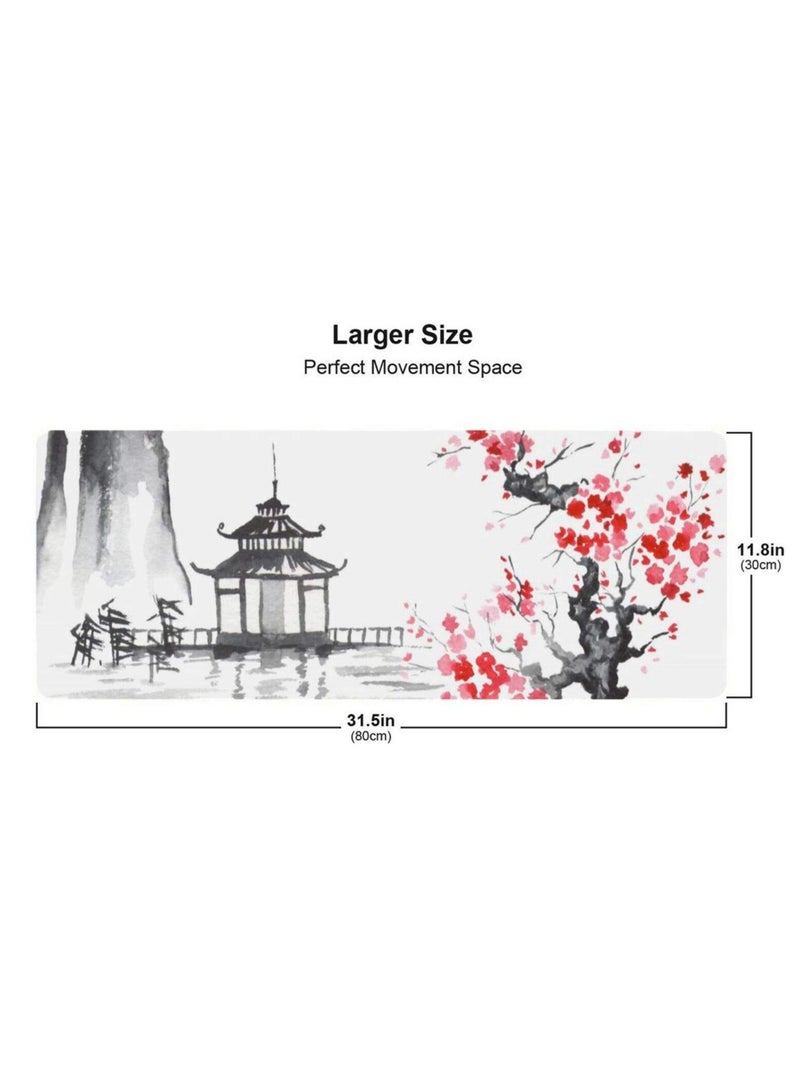 Excefore Art Gaming Mouse Pad, Gaming Mouse Pad Cherry Blossom, Stitched Edges Mousepad, Extended Large Mouse Mat Desk Pad, Long Non-Slip Rubber Base Mice Pad (31.5 x 11.8 inches) - Image 5