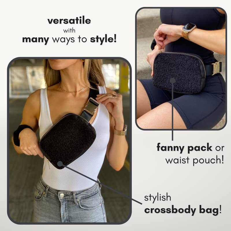 CITRUSY Boutique Fleece Belt Bag | Sherpa Crossbody Bag Fanny Pack for Women Fashionable | Everywhere Waist Pack | Small Fashion Travel Chest Bag (Extended Strap Length, Black Fleece) - Image 5