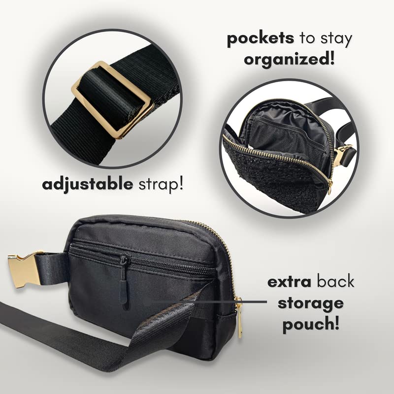 CITRUSY Boutique Fleece Belt Bag | Sherpa Crossbody Bag Fanny Pack for Women Fashionable | Everywhere Waist Pack | Small Fashion Travel Chest Bag (Extended Strap Length, Black Fleece) - Image 4