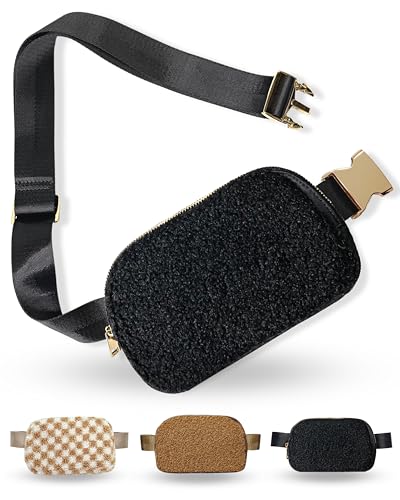 CITRUSY Boutique Fleece Belt Bag | Sherpa Crossbody Bag Fanny Pack for Women Fashionable | Everywhere Waist Pack | Small Fashion Travel Chest Bag (Extended Strap Length, Black Fleece) - Image 1