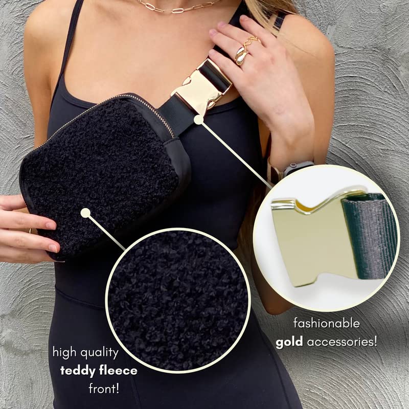 CITRUSY Boutique Fleece Belt Bag | Sherpa Crossbody Bag Fanny Pack for Women Fashionable | Everywhere Waist Pack | Small Fashion Travel Chest Bag (Extended Strap Length, Black Fleece) - Image 2