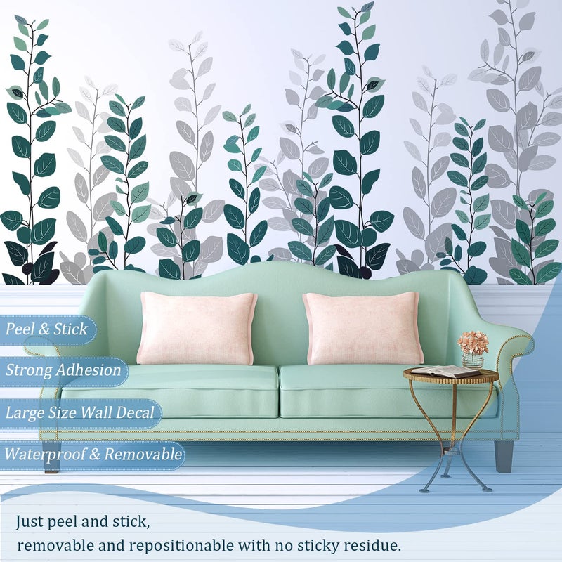 VePret Green Hanging String of Eucalyptus Wall Decals Peel and Stick, Large Plants Leaf Vinyl Wall Stickers, Removable Vine Home Decor Art for Bedroom Living Room Classroom Office - Image 3