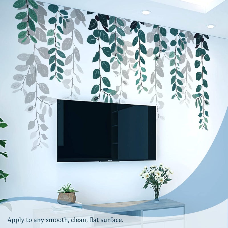 VePret Green Hanging String of Eucalyptus Wall Decals Peel and Stick, Large Plants Leaf Vinyl Wall Stickers, Removable Vine Home Decor Art for Bedroom Living Room Classroom Office - Image 5