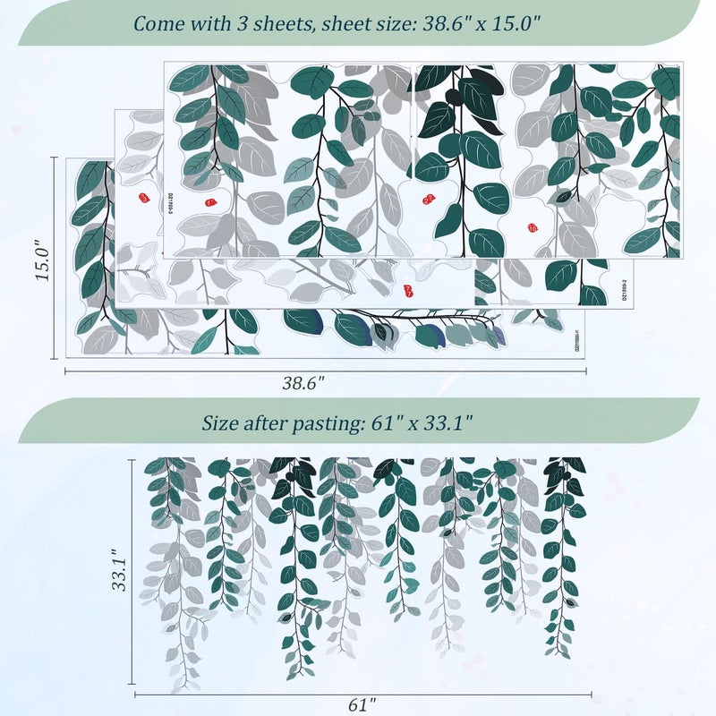 VePret Green Hanging String of Eucalyptus Wall Decals Peel and Stick, Large Plants Leaf Vinyl Wall Stickers, Removable Vine Home Decor Art for Bedroom Living Room Classroom Office - Image 2