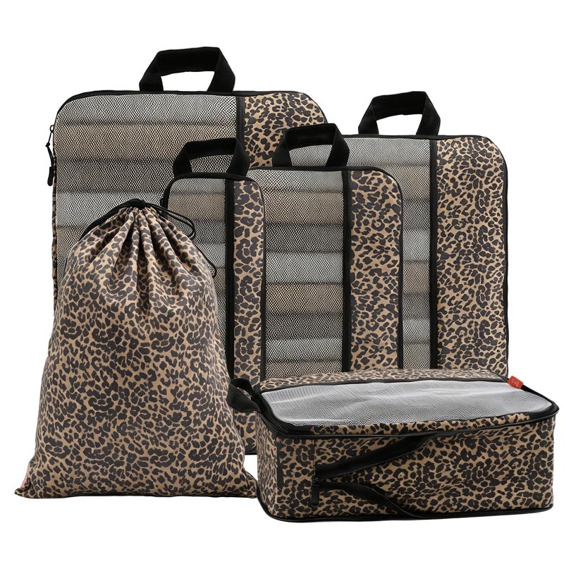 U+U UU 6 Set Compression Packing Cubes Ultralight Travel Organizers with Laundry Bag SpaceSaving Suitcase Organizer Expandable Packing Cubes for Travel Business Trip and Family Vacation Leopard - Image 2