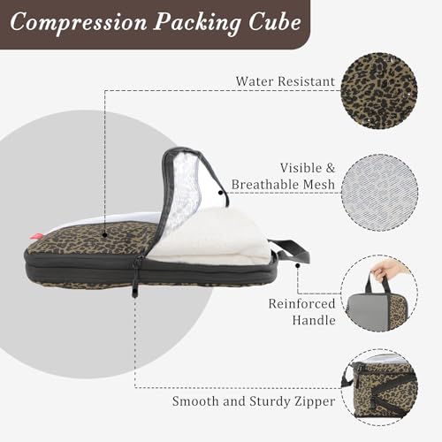 U+U UU 6 Set Compression Packing Cubes Ultralight Travel Organizers with Laundry Bag SpaceSaving Suitcase Organizer Expandable Packing Cubes for Travel Business Trip and Family Vacation Leopard - Image 3