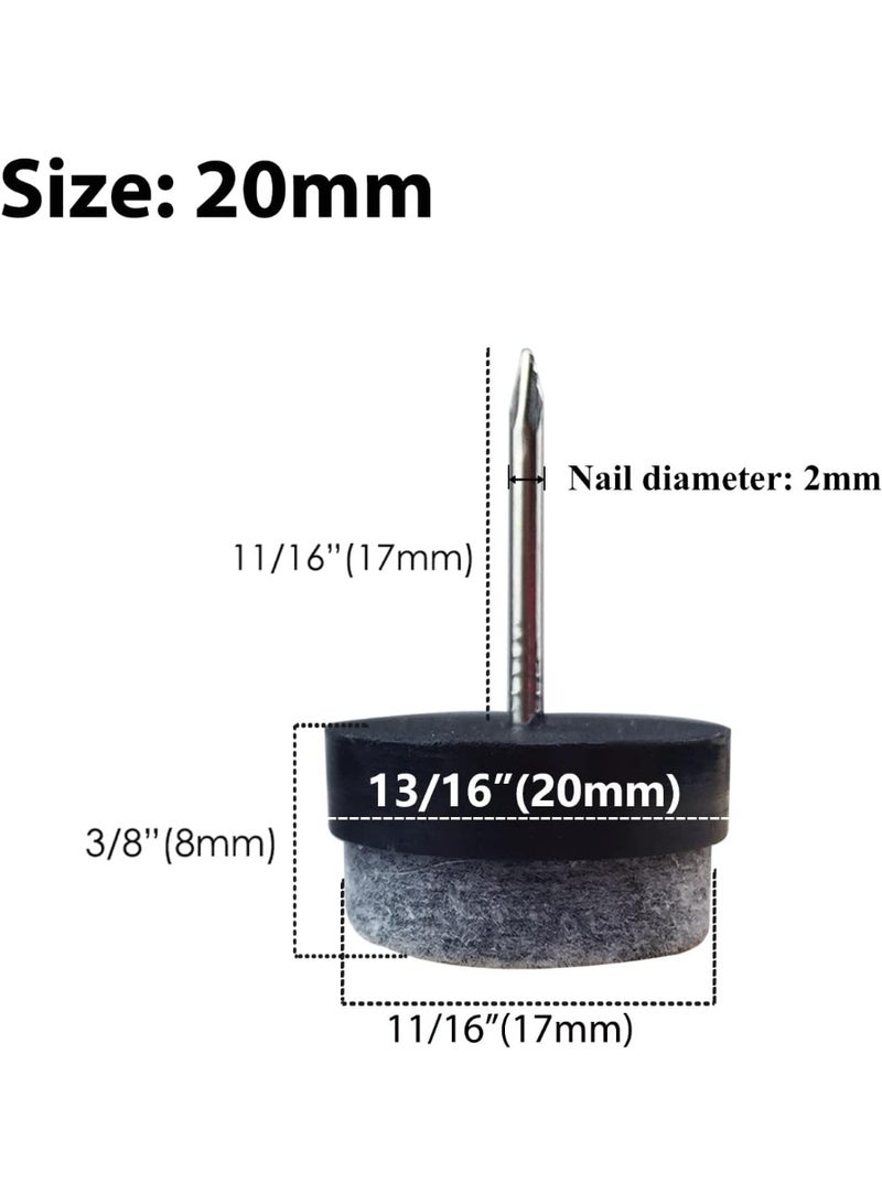 40pcs Round Heavy Duty Nail-on Felt Pad for Furniture Chair Table Leg Feet Floor Protectors Slide Smoothly (Black, Pad Diameter 20mm) - Image 2