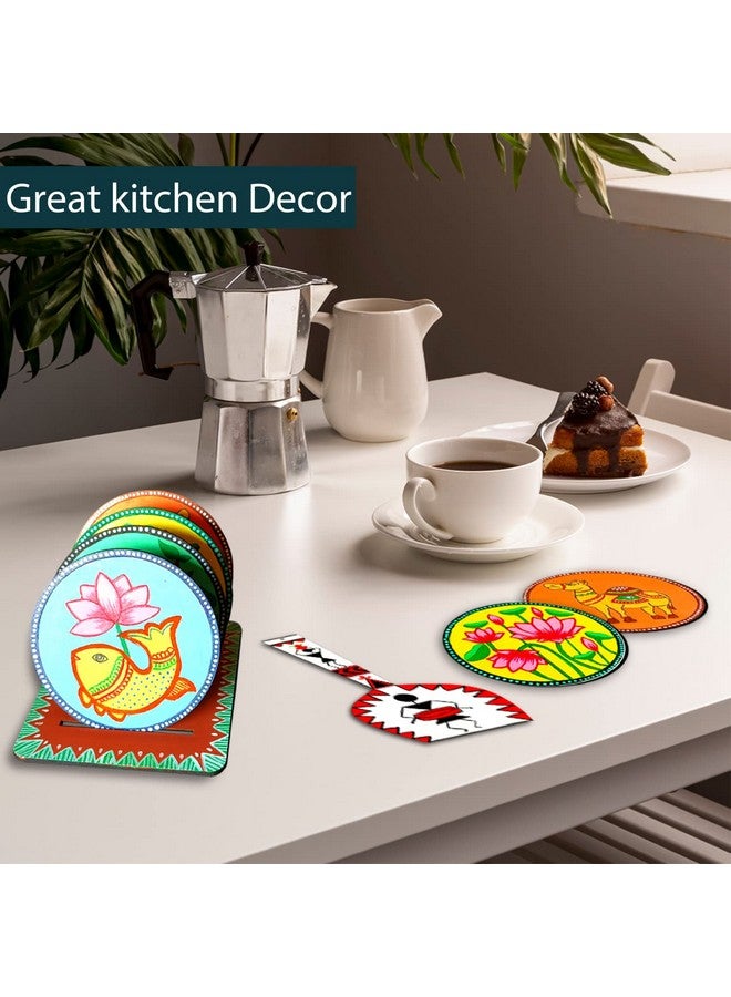 SWAGSTATION Madhubani Art Kit,Pre Marked Tea Coaster with Spatula for Painting,Birthday Gifts for Girls 9-12, Art kit for Adults,Coaster with Spatula Kit - 09 - Image 4