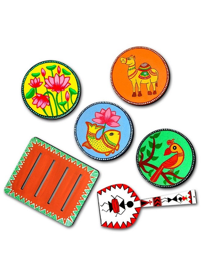 SWAGSTATION Madhubani Art Kit,Pre Marked Tea Coaster with Spatula for Painting,Birthday Gifts for Girls 9-12, Art kit for Adults,Coaster with Spatula Kit - 09 - Image 1
