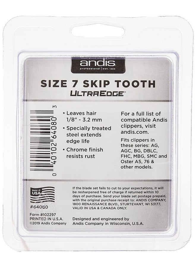 Andis - 64080, Ultra Edge Dog Clipper Blade - Made From High-Carbon Steel With Extended Edge Life, Includes Size-7 Skip Tooth, Harder Cutting Surface With Sharp Edge - 1/8-Inch Cut Length, Chrome - Image 2