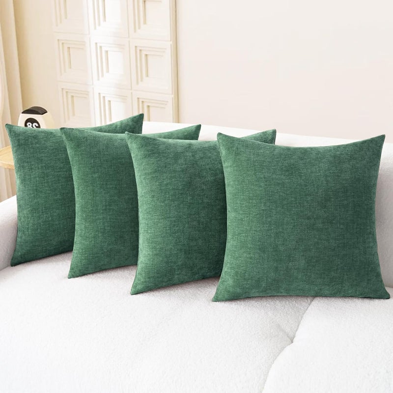 CaliTime Christmas Throw Pillow Covers Decorative 18 X 18 Inches Pack of 4 Cozy Chenille Cushion Cases for Couch Sofa Bed Living Room Home Dark Green - Image 1