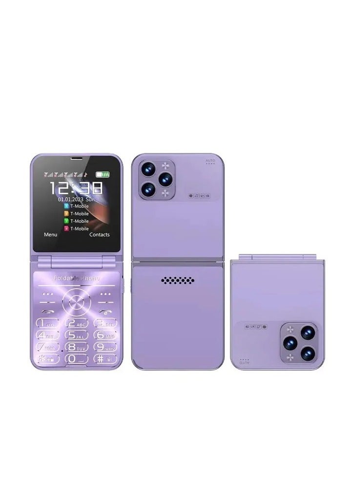 Hope - 4 SIM Card Flip Mobile Phone, 2G GSM Cell Phone with Call Recording, Speed Dial, FM Radio, Magic Voice, Torch, Type-C Charging | 180° Foldable Cellphone for Elderly & Travelers Purple - Image 1