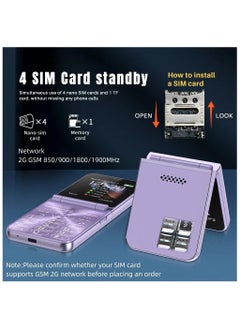 Hope 4 SIM Card Flip Mobile Phone, 2G GSM Cell Phone with Call Recording, Speed Dial, FM Radio, Magic Voice, Torch, Type-C Charging | 180° Foldable Cellphone for Elderly & Travelers Purple  - Image 2