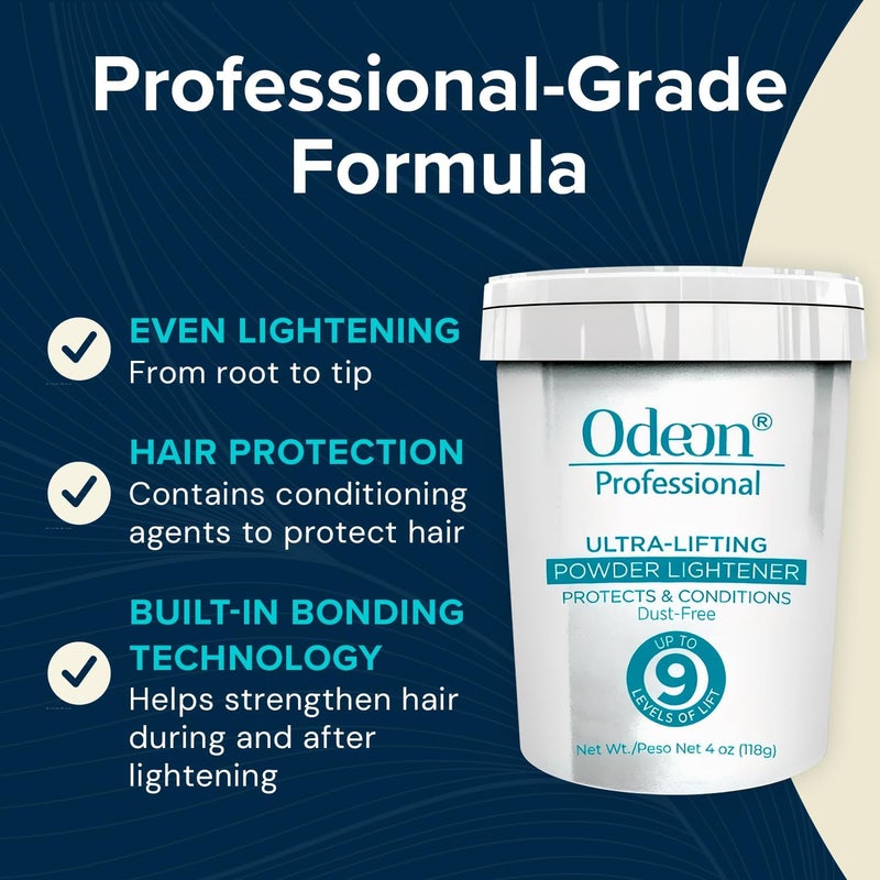 Odeon Professional Ultra-Lifting Powder Lightener â€“ Hair Bleach Lifts Up to 9 Levels | Dust-Free Formula for Balayage, Highlights & Full Bleach â€“ Trial Size - Image 4