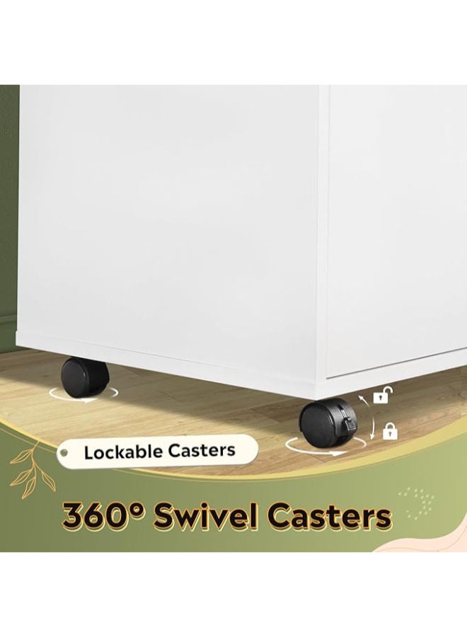 ماركيرو جروب خزانة ملفات خشبية أنيقة بثلاثة أدراج مع أرفف تخزين مفتوحة - حامل جانبي متنقل للملفات والطابعات للمكتب المنزلي، باللون الأبيض. - Image 5