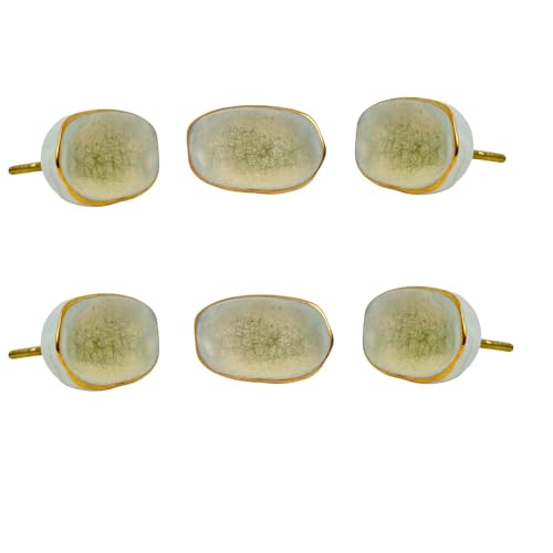 Perilla Home Set of 6 Kono Off White Ceramic Knob for Kitchen Cabinets Ceramic Handles and Pull Knob for Dresser Drawer Living Room Kitchen Bathroom Closet Cupboard Furniture - Image 1